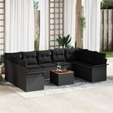 vidaXL Set od 10 dijelova Vrtne Sofa s Jastučićima Crna Poly Rattan Akacija Cijene