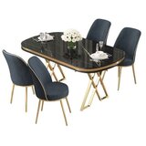 Hanah home trpezarijski set Lai, sto i 4 stolice, ploča u dekoru Sonata, zlatne noge, antracit tkanina Babyface | Eponuda.com