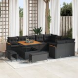 vidaXL 12-delni set vrtnih sofer z blazinami črn poli ratan akacija | Shoptok.si