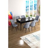Hanah home Han - Black Marble, Grey Black MarbleGrey Extendable Dining Table & Chairs Set (7 Pieces) | ePonuda.com