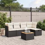 Maison Chic Seti vrtnega pohištva - Vrtna garnitura - Vrtni pohištvo set 6-delna z blazinami črna poli ratan, (21805113) | Shoptok.si