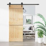  Klizna vrata Prirodna i crna 80 x 210 cm Čvrsta borovina Cijene
