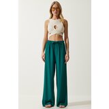 Happiness İstanbul Women's Emerald Green Flowy Knitted Palazzo Trousers cene