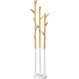 HOMCOM oblikovno stojalo za plašče s stojalom za dežnike in 13 kljukami, kovina in bambus, 30,5x30,5x174,5 cm, les in bela barva, (20745390) | Shoptok.si