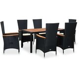  7-dijelni vrtni blagovaonski set poliratan i drvo bagrema crni | shoptok.hr