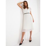 Fashion Hunters Ecru pleated dress with short sleeves Cijene