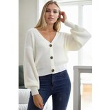 Dewberry 23325 3 Button V-Neck Women Cardigan-WHITE | shoptok.hr