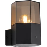 QAZQA Buiten wandlamp zwart met smoke glas zeshoek en schemersensor - Denmark