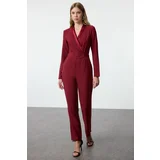 Trendyol Limited Edition Long Claret Red Satin Collar Detailed Woven Jumpsuit