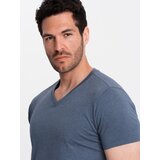 Ombre Men's BASIC classic cotton T-shirt with a serape neckline - blue melange | Shoptok.si