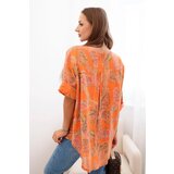 Kesi Włoski Women's cotton blouse with a butterfly pattern and buttons - orange | Shoptok.si