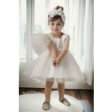 Dewberry N2401 Girls Satin Evening Dress-WHITE cene