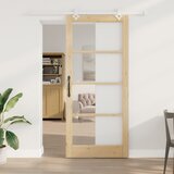 vidaXL Komplet drsnih vrat z opremo 93x211 cm iz trdnega borovega lesa, Notranja vrata z steklom 'ORKDAL'93x211x4 cm iz trdnega borovega lesa Cene