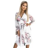 Numoco Pleated dress with neckline, long sleeves and belt Cijene