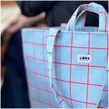 Lori Barcelona Nakupovalne torbe Tote Bag Windowpane - Light Blue/Red Modra Cene