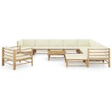 The Living Store Vrtna garnitura s kremno belimi blazinami 12-delna bambus - Vrtna Počivalna Garnitura, (21421933) | Shoptok.si