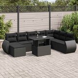  9-dijelni set vrtnih sofa s jastucima crni od poliratana Slike