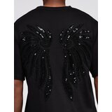 Ombre Men's cotton T-shirt with sequin wing motif on back - black | Shoptok.si