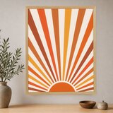 Wallxpert uramljena slika na platnu Cc-D-Ah-1020, retro sunce sa zracima u narandžastim i žutim tonovima, 45 x 60 cm Cene