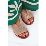 Boto Ladies Sandals With Decoration On Flat Heel Eco Suede Beige Ralisses | Shoptok.si