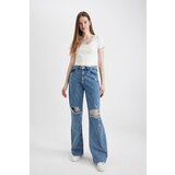 Defacto 90's Wide Leg Ripped Detailed High Waist Wide Leg Long Jean Pants Cene