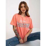 Fashion Hunters Peach loose women's T-shirt with inscription Cene