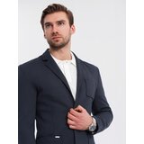 Ombre Men's SLIM knit jacket with subtle texture - navy blue | Shoptok.si