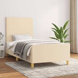  Posteljni okvir z vzglavjem krem 100x200 cm blago, (20904412) Cene