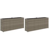 vidaXL Vrtna korita z 2 loncema 2 kosa siva 90x20x40 cm poli ratan, (21317273) Cene