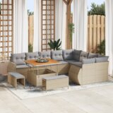 vidaXL 12-dijelni Vrtni Sofa Set s Jastučićima Bež Poli Ratan Akacija | shoptok.hr