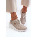 Kesi Women's leather wedge sneakers Beige S.Barski Cene