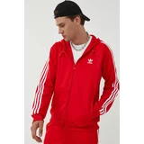 Adidas Dukserica Adicolor za muškarce, boja: crvena, s kapuljačom, s aplikacijom