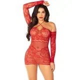leg avenue - off-shoulder long-sleeved mesh mini dress red