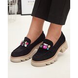 Resti Black openwork women's moccasins with Bokkso decoration- Footwear Cene