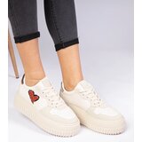 Gemre Beige women's sneakers with a glittery heart Laira | Shoptok.si