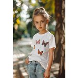 Trendyol girl's white butterfly patterned knitted t-shirt Cene