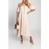 Fenzy Maxi Obleka Z Volančki, Bež | Shoptok.si