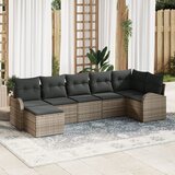 vidaXL Vrtni kavčni set 7 delni Siva Ratan, poliester Vrtni kavč | Shoptok.si