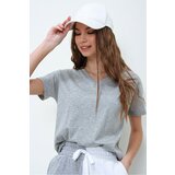 Trend Alaçatı Stili Women's Gray Melange V Neck T-Shirt cene