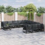 vidaXL Sjedeća garnitura za vrt 11 pcs Crna 70 x 70 x 32 cm Aluminij | shoptok.hr