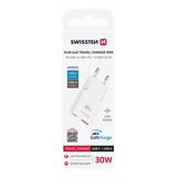 Swissten punjač za AC220, GaN, 30W, SLIM, USB-C + USB-A, Bijeli | shoptok.hr