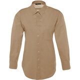 Trendyol Gray Single Pocket Boyfriend Wide Fit Cotton Woven Shirt | Shoptok.si