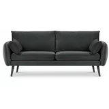 Kooko Home tamnosiva baršunasta sofa s crnim nogama Lento, 198 cm
