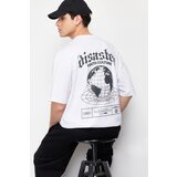 Trendyol Men's White Oversize/Wide-Fit Fluffy Text Print Short Sleeve 100% Cotton T-Shirt | shoptok.hr