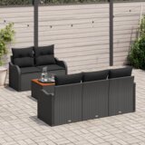 vidaXL 6-delni vrtni kavč set z blazinami Črn Poli ratan Akacija | Shoptok.si