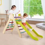  Plezalo s toboganom, plezalni trikotnik iz lesa, dim. 86,5 x 48 x 73,5 cm, pisan | Shoptok.si