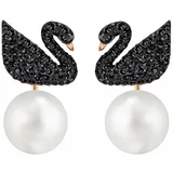 Swarovski Naušnice 'Iconic Swan' rozo zlatna / crna / biserno bijela
