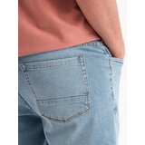 Ombre Men's short denim shorts with rubbing and rolled up leg - light blue | shoptok.hr