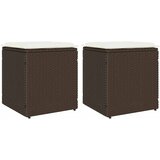 vidaXL Vrtni stolčki z blazinami 2 kosa Rjava 40x40x43 cm Poly Rattan Cene