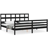 The Living Store Posteljni okvir z vzglavjem črn 200x200 cm trden les - Posteljni Okvir, (21531204) | Shoptok.si